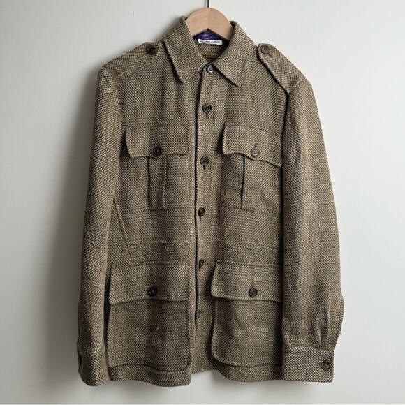 Ralph Lauren Purple Label Tweed Safari Jacket – Brown Herringbone - Picture 1 of 9
